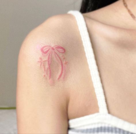 Pink Bow Tattoos, Tattoo Fairy, Pink Tattoo, Hijabi Outfit, Bow Tattoo, Small Pretty Tattoos, Cute Little Tattoos, Cute Tiny Tattoos, Just Ink