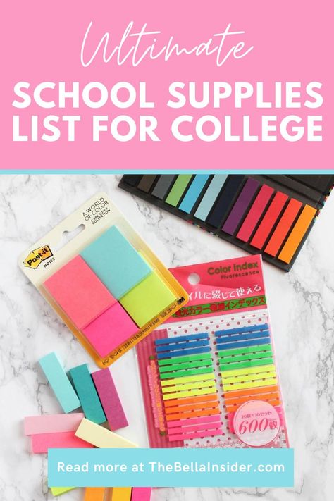 Do you have everything on this ultimate school supplies list for college from The Bella Insider? Click this link to see if have everything you need for a successful school year. #college #schoolsupplies School Supplies For College Freshman, College Supply List School Essentials, College School Supplies Essentials, Online College Supplies, College Supplies Essentials, School Supplies For College, School Supplies College, Supplies For College, College School Supplies List