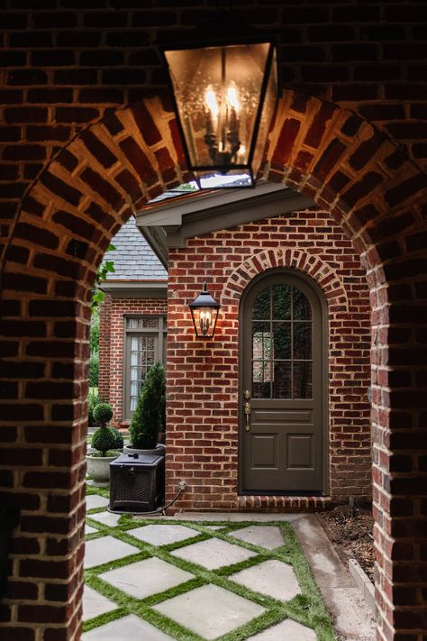 Turning a Window into a new Exterior Door for the Mudroom - Chris Loves Julia Garage Exterior Ideas, Brick Garage, Brick House Exterior, Red Brick House Exterior, House Green, Garage Exterior, Modern Colonial, Window Trim Exterior, Living Room Door