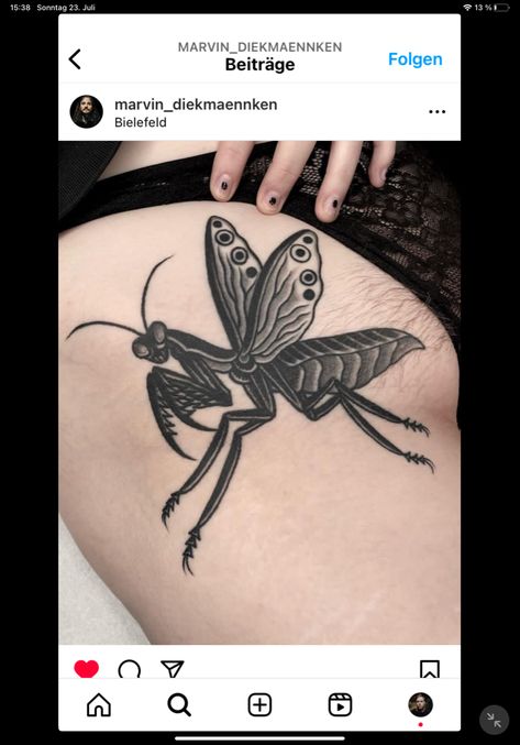 American Traditional Praying Mantis Tattoo, Praying Mantis Tattoo Traditional, Praying Mantis Tattoo, Mantis Tattoo, Praying Mantis, American Traditional, Leg Tattoos, I Tattoo, Henna