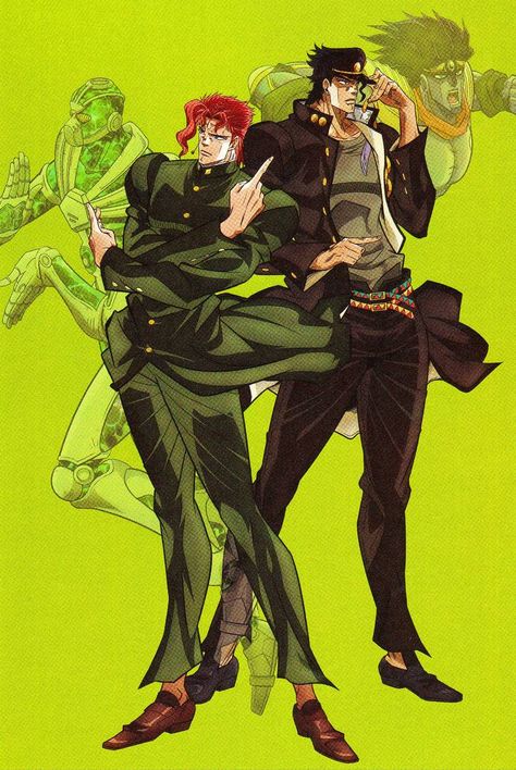 Kakyoin & Jotaro Jotaro Kujo Star Platinum, Jjba Official Art, Jotaro And Kakyoin, Jjba Jotaro, Hierophant Green, Star Platinum, Jojo Stardust Crusaders, Jojo's Adventure, Jojo's Bizarre Adventure Anime