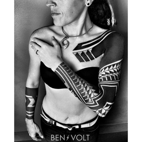 BEN VOLT Geometric Tattoo Men, Ben Volt Tattoo, 2spirit Tattoo, Blackout Tattoo, Samoan Tattoo, Geometric Sleeve, Maori Tattoo, Custom Tattoo, Blackwork Tattoo