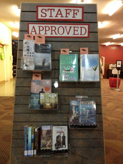 Library Staff Picks Display Academic Library Displays, Staff Picks Library Display, Bookstore Display, Library Bus, Public Library Programs, School Library Book Displays, Librarian Humor, Book Tasting, Unique Library