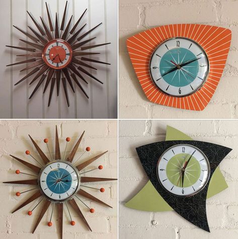 Mcm Wall Clock, 1950s Wall Decor, Mcm Clock, 1950s Room, Mid Century Modern Clock, Wall Clock Design Ideas, Mid Century Modern Clocks, Atomic Clock, Mid Century Modern Wall Clock