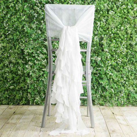 1 Set White Chiffon Hoods With Ruffles Willow Chiffon Chair Sashes Chair Sashes Wedding, Wedding Chair Sashes, Wedding Chair Decorations, Banquet Decorations, Curly Willow, Chair Sash, Chair Sashes, Wedding Sash, Beautiful Centerpieces