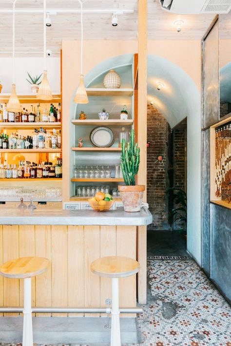 26 Healthy & Beautiful Restaurants Because, Resolutions | Ja Ja Ja Plantas Mexicanas | Photo: Cody Guilfoyle Spanish Modern Kitchen, Pretty Restaurants, Chic Flooring, Nyc Vegan, Mexican Kitchen, Spanish Modern, Pastel Interior, Vegan Cafe, Mexico Style