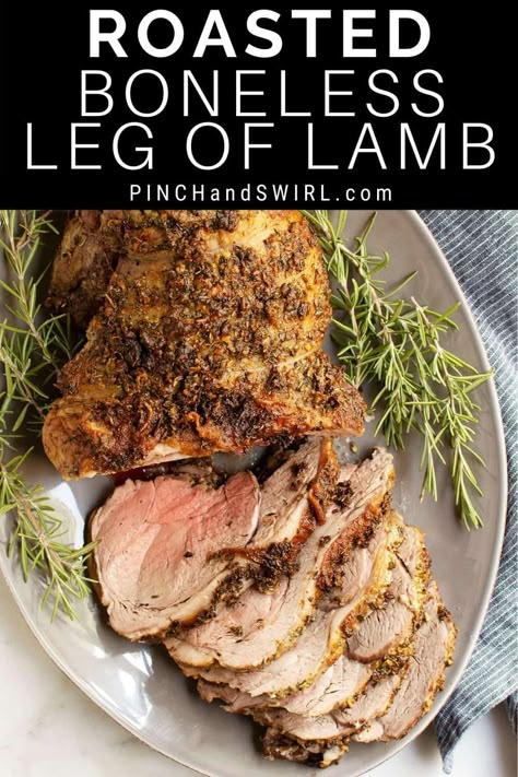 With less than 15 minutes of prep, this is the only recipe you'll ever need for oven Roasted Boneless Leg of Lamb! Rub an herb and dijon mustard paste inside and out and then roast it low and slow. Ideal for your Easter table, but welcome all year long for family gatherings and dinner parties with friends. Boneless Lamb Leg Roast, Boneless Lamb Leg Recipe, Boneless Lamb Roast, Leg Of Lamb Recipes, Roasted Boneless Leg Of Lamb, Lamb Leg Roast Recipes, Lamb Recipes Oven, Easter Dinners, Leg Of Lamb Recipe