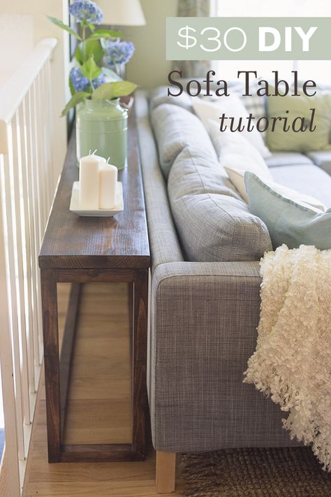 How to make your own custom sofa table for $30 or less! Meja Sofa, Sofa Console Table, Furnitur Ruang Keluarga, Sofa Console, Diy Sofa Table, Diy Sofa, Cool Ideas, Sofa Tables, A Living Room