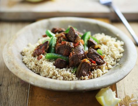 Beef And Couscous Recipe, Beef Couscous Recipes, Beef Couscous, Parmesan Couscous, Recipes Couscous, 70s Food, Moroccan Beef, Sw Meals, Couscous Recipe