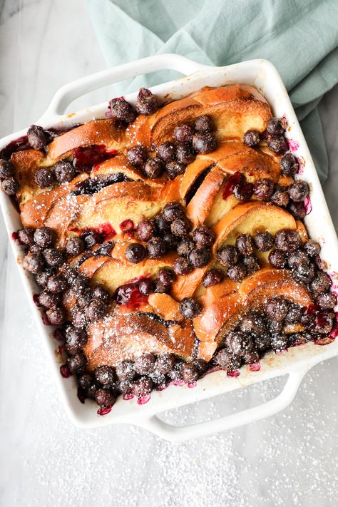 Blueberry French Toast Casserole Challah French Toast Casserole, Challah Bread French Toast, Blueberry French Toast Bake, Bread French Toast, Challah French Toast, Blueberry French Toast Casserole, French Toast Casserole Overnight, Breakfast Platter, Overnight French Toast