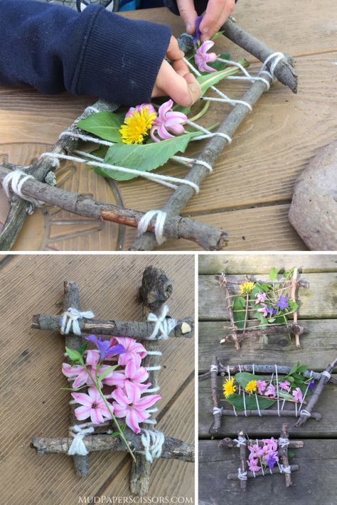 Craft Using Natural Materials, Craft From Natural Materials, Nature Weaving Craft, Crafts Using Nature Materials, Things To Find On A Nature Walk, Crafts With Outdoor Materials, Weaving Activities For Preschool, Crafts With Nature Materials, Nature Walk Craft