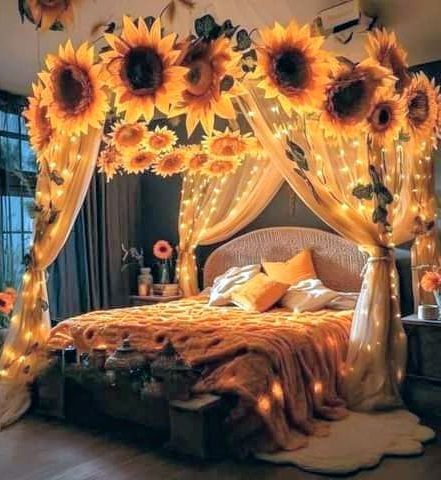 Yellow Themed Bedroom, Anime Bedrooms, Yellow Rooms, Sunflower Bedroom, Sunflower Room, Monique Lula, Colour Aesthetic, Magical Room, Luxurious Homes