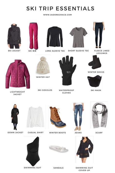 Jadoregrace.com // Ski Trip Essentials Snow Trip Essentials, Mountain Trip Outfit Winter, Outfits For Mountain Trip Winter, Snowshoeing Outfit, Snow Essentials, Mountain Outfit Winter, Ski Trip Essentials, Ski Essentials, Colorado Ski Trip