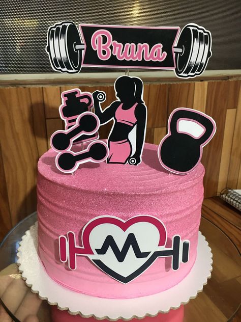 Fitness Cake Design Women, Gym Cake For Girl, Gym Cakes For Women, Workout Cake, Gym Cake Topper, Bolo Academia, Bolo Crossfit, Fitness Cake, Gym Cake