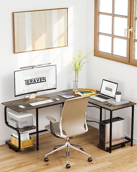 Teraves Reversible L Shaped Desk with Shelves 69“ Corner Computer Desk Gaming Desk Workstation for Home Office Corner Desk With Storage, Home Office Gaming, L Shaped Office Desk, Desk Workstation, Farmhouse Dining Room Table, Corner Computer Desk, Desk With Storage, Desktop Design, Storing Books