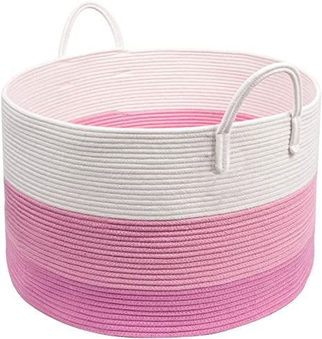 Amazon.com: INDRESSME XXXLarge Pink Woven Rope Basket | Wide 21" x 14" Blanket Storage Basket with Long Handles Decorative Clothes Hamper Basket | Extra Large Baskets for Blankets Stuffed Animal Storage Basket Baskets For Blankets, Woven Rope Basket, Blanket Storage Basket, Nursery Baskets, Pink Basket, Dog Toy Storage, Clothes Hamper, Animal Blanket, Hamper Basket