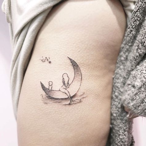 Mermaid with baby 👶 Baby Mermaid Tattoo, Mermaid Moon, Mermaid Tattoo, Tiny Tattoo, Mermaid Tattoos, Baby Mermaid, Baby Tattoos, Moon Tattoo, Tiny Tattoos