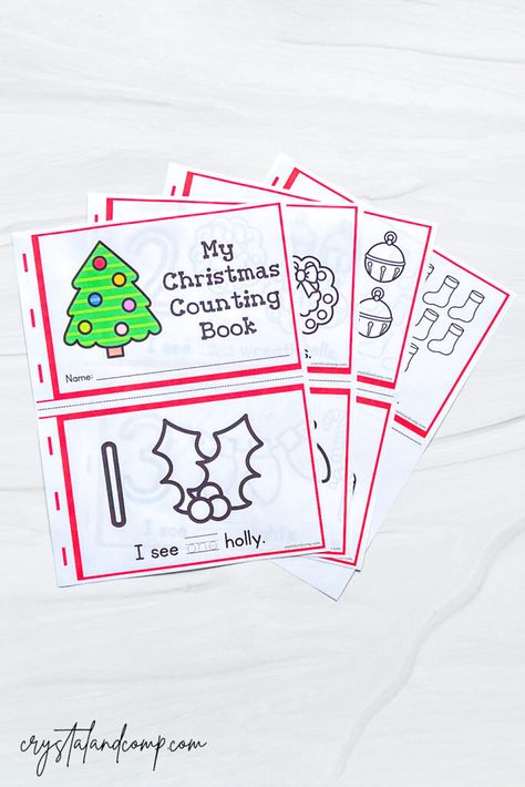 christmas counting book Mini Christmas Book Printable, Christmas Mini Books Free Printable, Adapted Books Free, Christmas Booklet, Counting Activities Preschool, Kids Handwriting Practice, Preschool Counting, Handwriting Activities, Counting Books