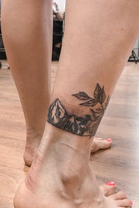 Tattoo uploaded by Анастасия Долженкова • #bracelet #anklebracelet #mountains #branch • 1102899 • Tattoodo Adventurous Design, Explore Tattoo, Outdoors Tattoo, Mountain Tattoo, Book Tattoo, English Tattoo, Ankle Tattoo, Tattoo Photo, Image House