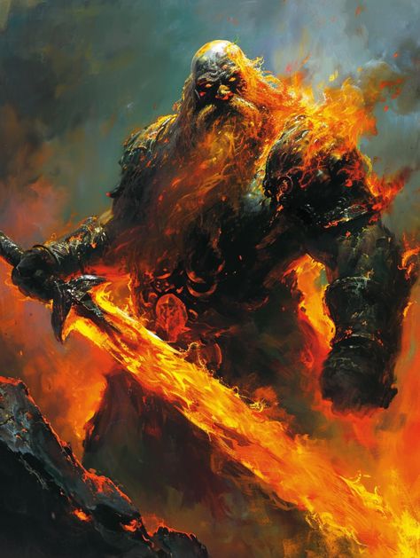 Fire Giant Dnd, Fire Giant, Fire Giants, Chainmail Armor, World Building, Fire Damage, Fantasy Inspiration, My Images, Sci Fi