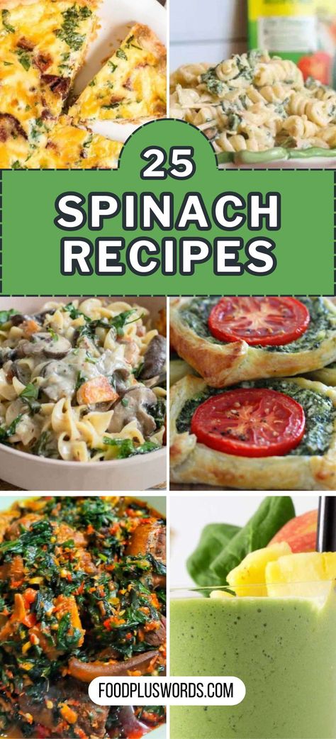 Looking for spinach recipes? Dive into our selection of 25 dishes that celebrate this nutritious green. From healthy breakfast options to hearty dinners, these recipes offer a fresh take on incorporating spinach into your meals. Whether you're a long-time spinach enthusiast or just starting to explore its benefits, you're sure to find something to love among these flavorful creations. Dishes With Spinach Dinners, Lunch Recipes With Spinach, Easy Dinner Recipes With Spinach, Meal Ideas With Spinach, Spinach Filling Recipes, Spinach Side Dishes Recipes, Sides With Spinach, Easy Spinach Recipes Healthy, What To Do With Lots Of Spinach