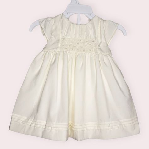 Nwt Edgehill Collection Dress Ivory Smocked Charmeuse Size 3 Months New With Tags, Never Been Worn, Smoke Free Home Milk White Short Sleeve Dress With Bloomers, Smocked Front, Flutter Sleeve, Pleated Details, Button Back, Silky Polyester Blend Fabric, Baby Girl Dress, Special Occasion, Holiday, Easter Dress. Smocked Christmas Dresses, Girls Navy Dress, White Short Sleeve Dress, Toddler Christmas Dress, Smocked Baby Dresses, Short Sleeve Floral Dress, Peter Pan Collar Dress, Red Velvet Dress, Floral Shirt Dress