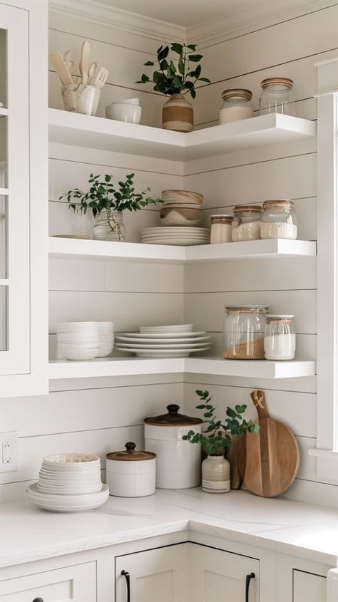 Transform Your Kitchen: Stylish and Practical Open Shelving Ideas - Remodr Open Shelf Below Kitchen Cabinet, Small Kitchen With Open Shelves, Tiny Kitchen Organization Ideas, Open Shelf Kitchen Ideas Small Spaces, Shelving Ideas For Kitchen, Open Cupboards Kitchen, Small Kitchen Shelves, Kitchen Shelves White, Open Kitchen Shelving Ideas