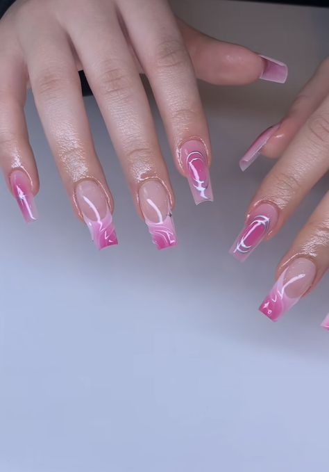 pink nails french tip marble nails silver nails acrylic nails nails inspo girly nails nail design Pink Marble French Tip Nails, Pink French Tip Acrylic Nails, Marble French Tip Nails, Marble French Tip, Marble French Nails, Plastic Nails, Acrylic Nail Designs Classy, Concert Nails, Pink French Tip