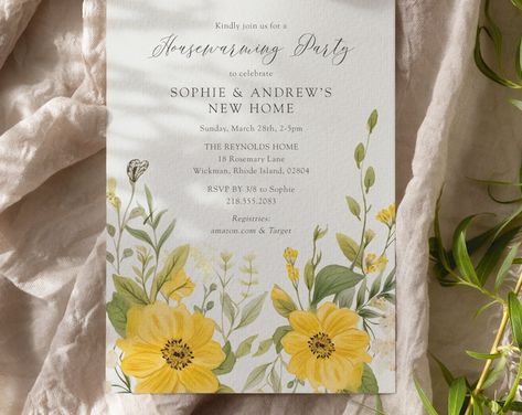 Editable Wildflower Housewarming Invitation, Floral House Warming Party Invitation, Printable Digital Housewarming Invitation Template HW001 - Etsy Housewarming Invitations, Housewarming Party Invitations, House Card, Bridesmaid Luncheon, Yellow Wildflowers, Champagne Label, Wedding Mugs, Carton Invitation, Invitation Floral