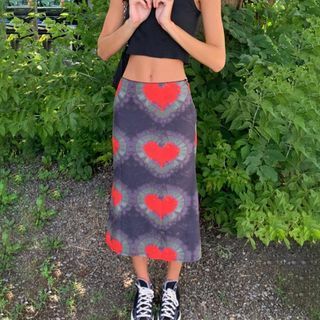 Buy Hotarium Heart Print Midi A-Line Skirt at YesStyle.com! Quality products at remarkable prices. FREE Worldwide Shipping available! Skirts 2000s, Lizzie Mcalpine, Lumineers Concert, Web Heart, Low Waisted Skirt, Swimsuit Material, Elegant Feminine, Free Socks, Printed Midi Skirt