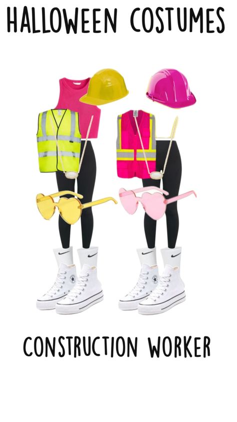 Construction Workers Halloween Costumes, Halloween Costumes Construction Worker, Preppy Construction Worker Halloween, Preppy Construction Worker, Construction Costume, Construction Worker Costume, Halloween Duo, Halloween Duos, Cute Group Halloween Costumes