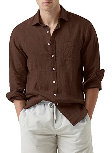 Long Sleeve Dress Shirts, Brown Outfits, Brown Outfit, Linen Casual, Casual Stylish, Long Sleeve Shirt Dress, Shirt Long Sleeve, Dress Shirts, Cotton Linen