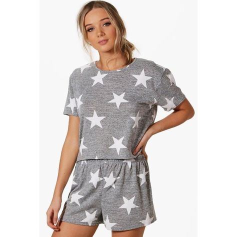 Boohoo Lene Star Print Lounge T-Shirt and Short Set ($32) ❤ liked on Polyvore featuring intimates, sleepwear, pajamas, hooded pjs, hooded pajamas, animal print pjs, animal print sleepwear and short sleepwear Lounge Wear Sets, Tops And Shorts, Summer Tie Dye, Satin Pyjama Set, Womens Pyjama Sets, Tie Dye Designs, Short Sleeve Tops, Women Nightwear, Womens Tie