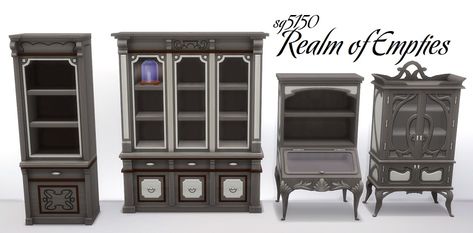 Maxis Design / Edits by sg5150 Classic Apothecary Cabinet: 873 poly, Incantation Escritoire: 827 poly, Mandrake Shelf: 550 poly, Q&A Curio Case: 1074 poly, Spellbound Shelf: 1520 poly Sims4 Realm of... Sims Castle, Sims Home Cc, Sims 4 Cc Build Buy, Sims 4 Cc Build, Cabinets To Go, Vampire Stuff, Sims Home, Sims Furniture, Plush Chair