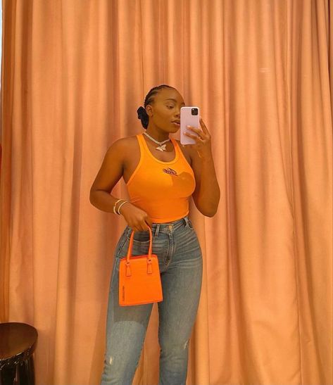 Fit Ideas Summer, Shirt Jeans Outfit, Orange Top Outfit, Boujee Outfits, Wardrobe Tips, Outfits Chic, Orange Top, Nice Style, Cute Swag Outfits