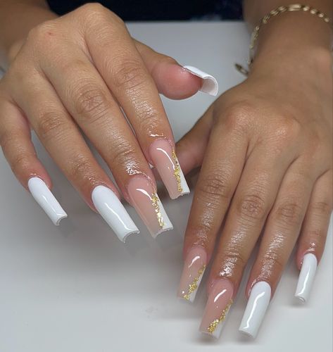 Clean elegant nails White Nails With Gold Flakes, Black Women Tattoos, Tattoos About Love, Aesthetic Tattoos Arm, Tattoos About Growth, Gold Nails Prom, Tattoos For Someone Who Passed, Tattoos About Healing, Tattoos Between Breast