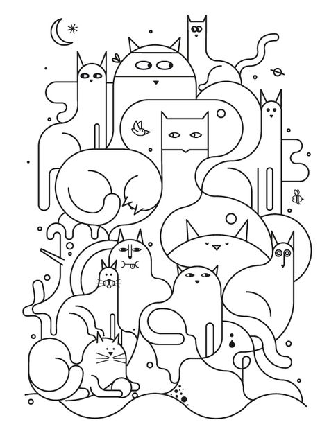 A LOT OF - SOME by Jonathan Calugi, via Behance 심플한 그림, 카드 디자인, Pola Sulam, Cat Quilt, Cat Illustration, Cat Drawing, Colouring Pages, 그림 그리기, The Words