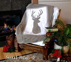 Deerly Beloved Blanket  Crochet Pattern by Sweet Potato 3 Bobble Stitch Crochet Blanket, Hirsch Silhouette, Mountain Cabin Decor, Fair Isle Crochet, Deer Blanket, Bobble Stitch Crochet, Crochet Santa, Crochet For Beginners Blanket, Deer Decor