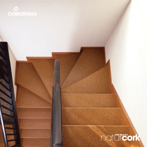 Cork Stairs, Mcm Split Level, Natural Cork Flooring, Oyster Catcher, Cork Floor, Japandi Kitchen, Cork Tiles, Tile Stairs, Stair Mats