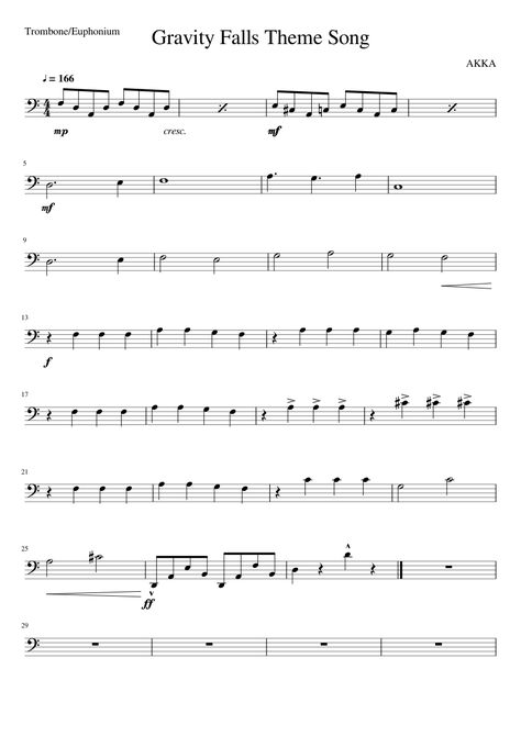 Trombone Sheet Music Easy, Gravity Falls Sheet Music, Trombone Tips, Trombone Music Sheets, Trombone Sheet Music Bass Clef, Cello Music Sheet, Trombone Wallpaper, Cello Songs, Gravity Falls Theme Song