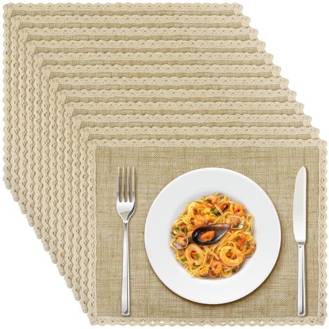 PRICES MAY VARY. Quality Material: made of quality cotton and linen material, the burlap placemat offers good durability and comfortable to touch, not easy to tear or break, ensuring long lasting use and a nice dining experience Ample for Your Various Needs: you will receive 12 pieces of linen placemats, measuring about 14 x 18 inches/ 35 x 45 cm, these place mats are designed to fit most table settings, providing ample coverage and protection against spills and stains Versatile and Decorative: Farmhouse Placemats, Dining Table Placemats, Linen Store, Farmhouse Wedding, Table Placemats, Linen Material, Place Mats, Linen Placemats, Table Decoration