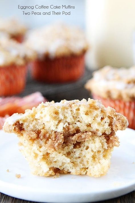 Muffins Coffee Cake, Cherry Pound Cake Recipes, Eggnog Coffee Cake, Eggnog Pound Cake Recipe, Eggnog Glaze, Coffee Cake Muffin Recipes, Eggnog Coffee, Eggnog Recipes, Almond Coffee Cake