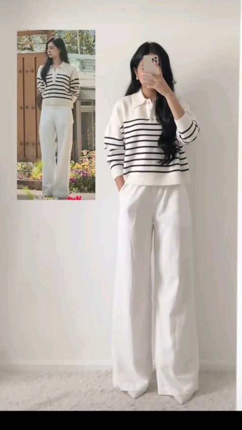 Korean Pants Outfit For Women, Korean Aesthetic Outfits Winter, Korean Pants For Women, Uni Aesthetic Outfits, Modest Outfits Pants, Pants Korean Style, Neat Casual Outfits, Stylish Outfits Casual, Outfit Korean Style