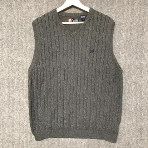 Chaps Vest Mens Large Gray Sleeveless Cable Knit Sweater Cotton V Neck Logo | eBay Grey V Neck Sweater, V Neck Sweater Vest, Sweater Cotton, Vests Mens, Cable Knit Sweater, Cotton Sweater, Sweater Vest, Vneck Sweater, Capsule Wardrobe