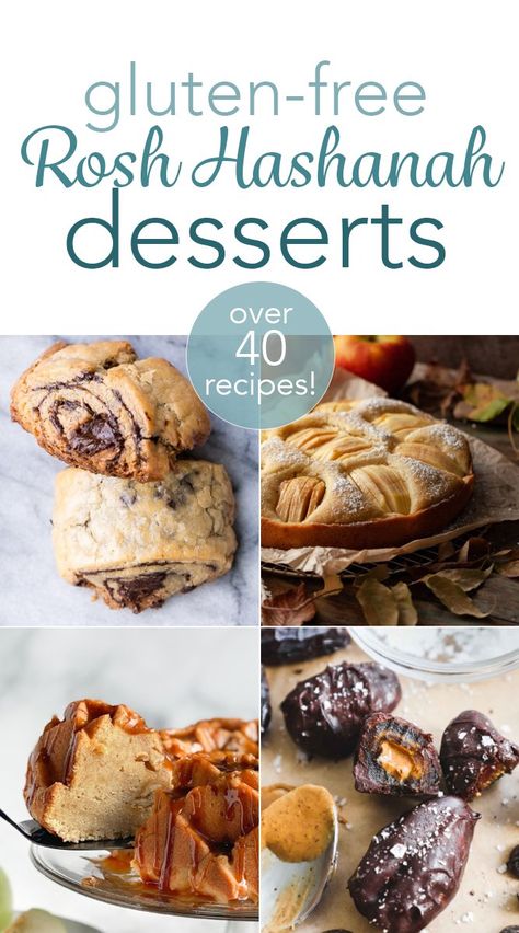 Gluten-Free Rosh Hashanah Desserts (over 40 recipes!) Yum Kippur, Paleo Baked Apples, Desserts Dairy Free, Rosh Hashanah Desserts, Kosher Desserts, Chocolate Rugelach, Spiced Applesauce, Apple Pie Ice Cream, Healthy Apple Crisp