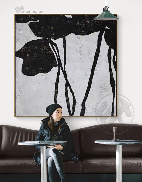 Large Abstract Flower Painting on Canvas Oversized Wall Art - Etsy Kanada Flower Abstract Painting, Black Paintings, Black And White Abstract Painting, Boom Kunst, Large Landscape Painting, Canvas Painting Abstract, Large Wall Art Canvas, Tree Painting Canvas, Flower Painting On Canvas