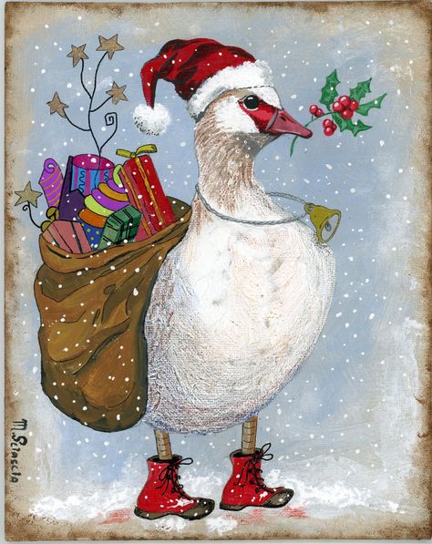 Goose Santa Claus This unique piece by Marina Sciascia features a beloved holiday character, Santa Claus, in a whimsical and fantastical way. The painting is created with acrylic on a canvas board, making it a one-of-a-kind piece that is perfect for any art lover or fan of unique holiday decor. The item measures 8 inches in length and 10 inches in height, and is signed by the artist. The painting is handmade and features elements of contemporary art, Dadaism, experimental art, naïve art, fantasy, illustration art, and folk art. It is a perfect addition to any collection and is sure to bring joy and delight to anyone who sees it. UNFRAMED Acrylic on a canvas board Vertical 10 in x 8 in Any Questions please! Thank you for visit at my store!😊 Santa Claus Illustration Cute, Christmas Whimsical, Experimental Art, Unique Holiday Decor, Homemade Christmas Cards, Art Populaire, Art Fantasy, Art Et Illustration, Christmas Drawing