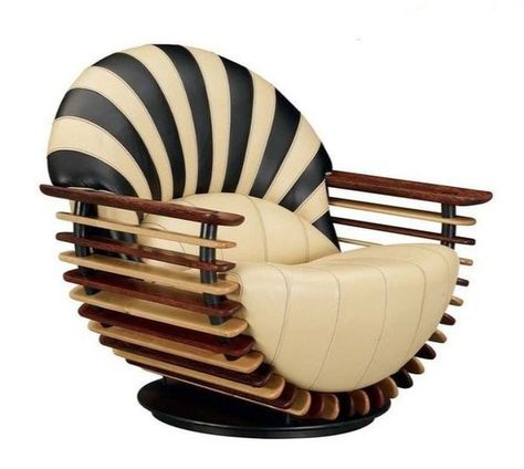 Unique Arm Chairs, Architectural Chair Design, Arm Chair Design, Striped Armchair, Weird Furniture, Pacific Green, Wooden Sofa Set Designs, Unusual Furniture, Accent Seating