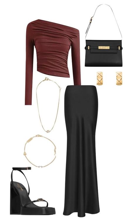 how to style satin skirt best trends midi skirt ootd women skirts 5 way to style satin skirt Classy Burgundy Outfits, Style Satin Skirt, Fuzzy Clothes, Skirt And Top Outfits, Silk Top Outfit, Silk Skirt Outfit, Skirts Winter, Skirt Ootd, Black Skirt Outfits