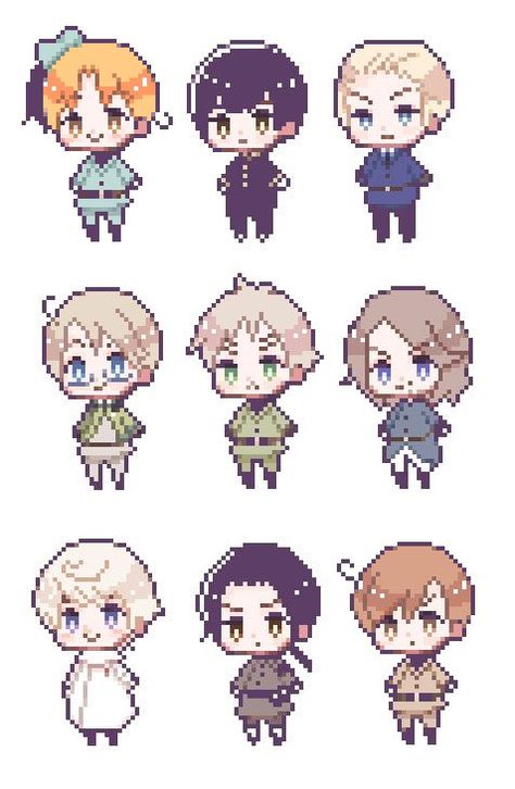 Hetalia, Video Game, Pixel Art, Art Style, Hair, Art